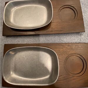 Mid century trays with pewter dishes